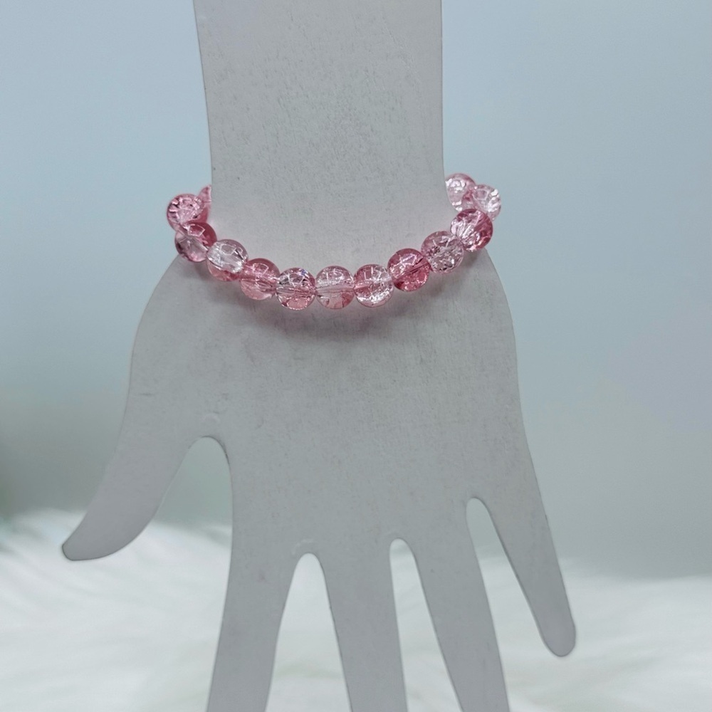 Crystal Bubble Gum Pink Beaded 10mm Beads Bracelet - Picture 5 of 6
